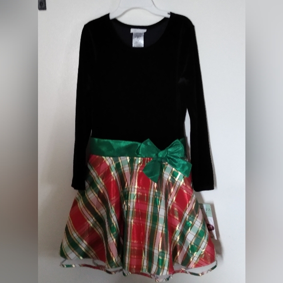Bonnie Jean Holiday Party Dress NWT Striped Mix Media Girls Size 14 - Picture 1 of 10